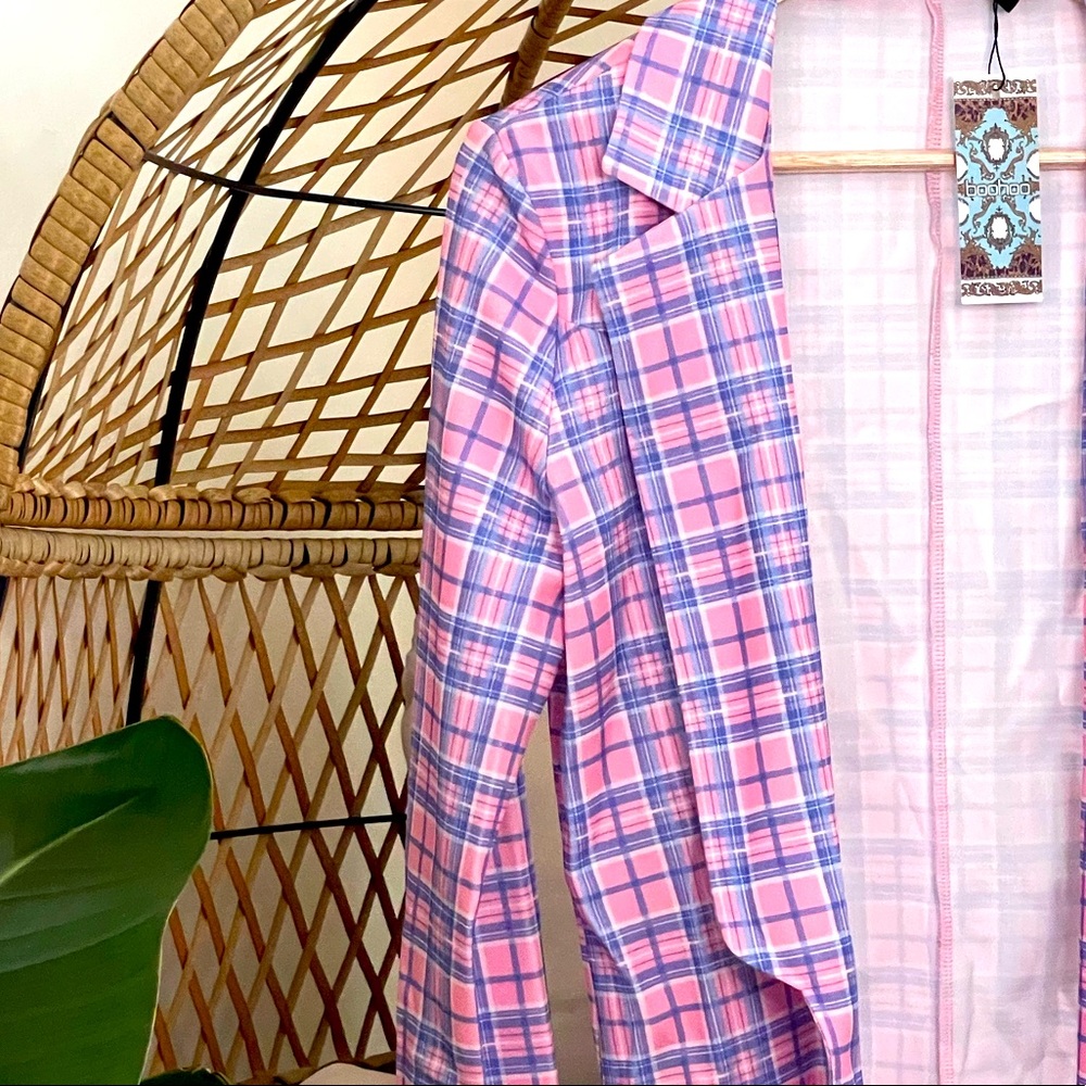 Boohoo Pink and Purple Plaid Blazer - Picture 2 of 2